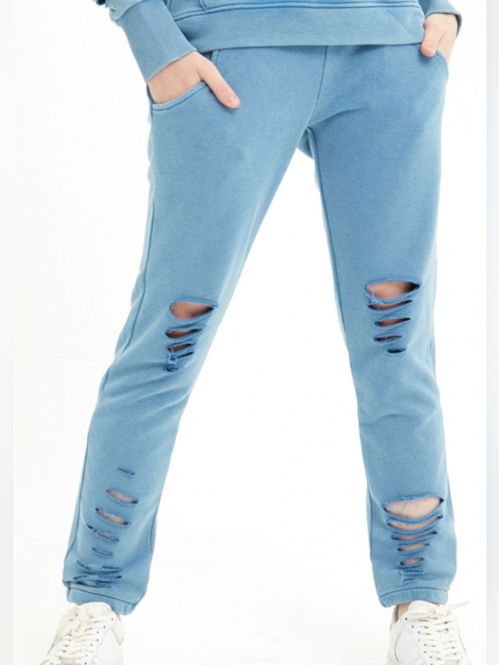 NSF blue distressed jogger sweat pants